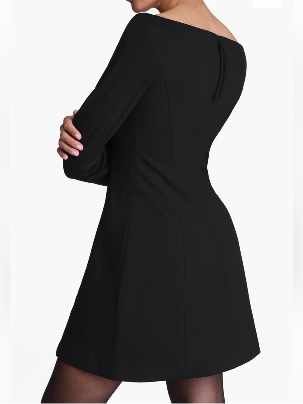 Spanx Large Dress Ponte Long Sleeve Ballet Neck Mini Dress Classic Black 21995R